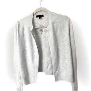 Ann Taylor Light Blue Open Short Cardigan Embossed with Daisy Print Size L
